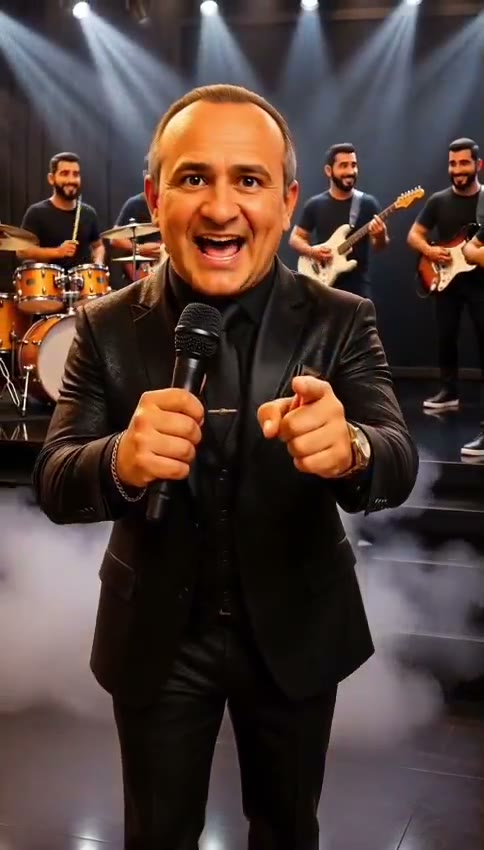 Fernando cantando ao vivo com a banda ao fundo